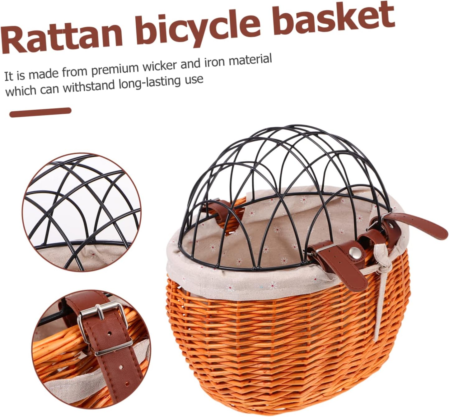 Balacoo Wicker Bike Basket for Pets Removable Front Carrier for Dogs and Cats Sturdy Woven Design for Shopping and Outdoor Adventures Random Color