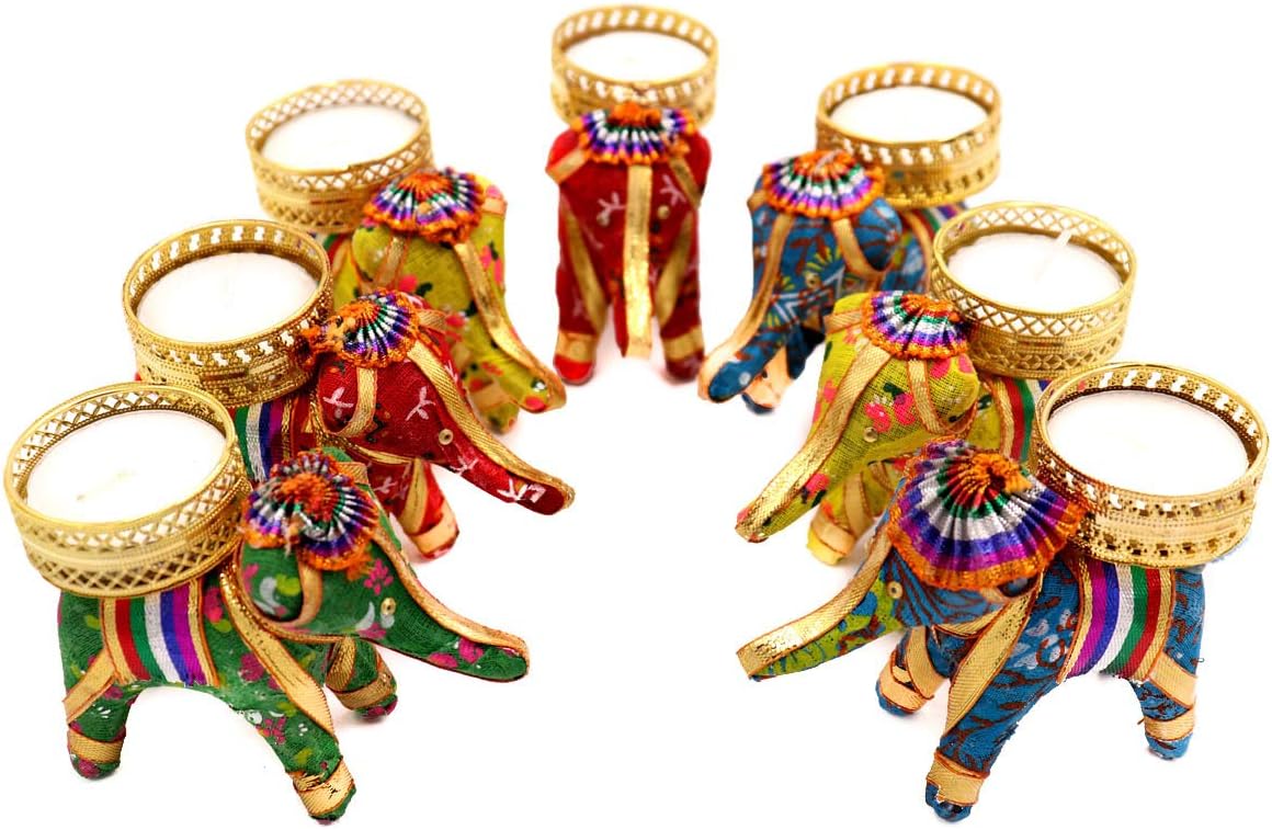Quvyarts Elephant Tea Light Holder Candle Stand for Home Decor/Diwali Set of 7