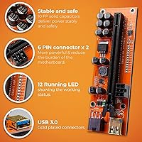 Vista 4 de PCIE Riser VER 011 PRO - Extensión gráfica de 1x a 16x para minería de GPU, cable USB 3.0 de 23.6 in, 10 condensadores sólidos, 12 luces LED, 2 x 6