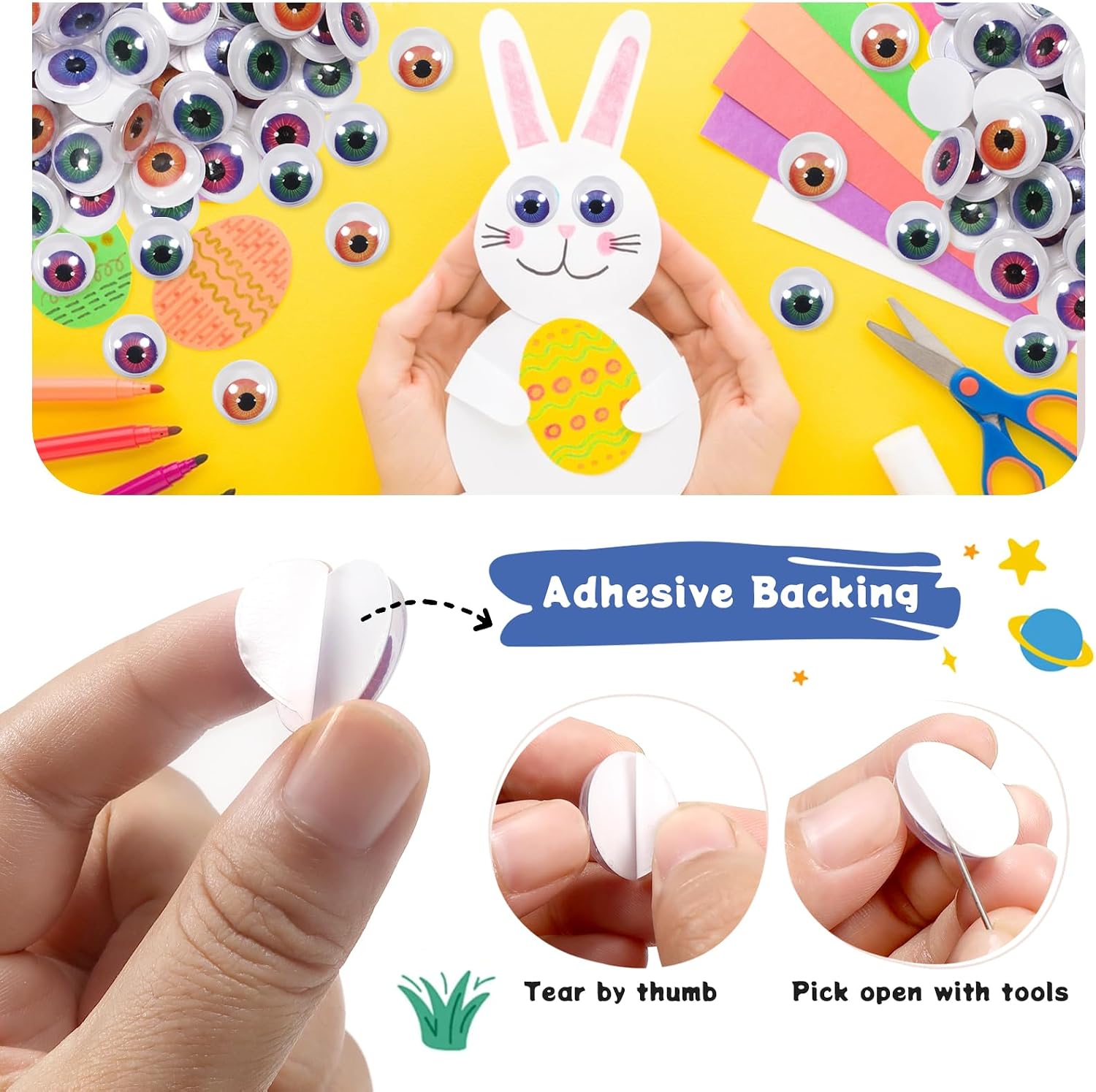 TOAOB 100pcs 20mm Googly Wiggle Eyes with Self Adhesive 4 Styles Round Plastic Craft Sticker Eyes DIY Arts Scrapbooking Accessories
