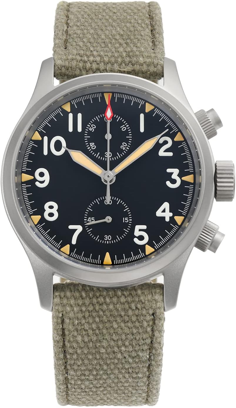 Militado Military Chronograph Watches 39mm Sapphire Crystal Pilot Watch VK61 Quartz Luminous Wristwatches for Men 100M Waterproof Sport Watch with Nylon Strap