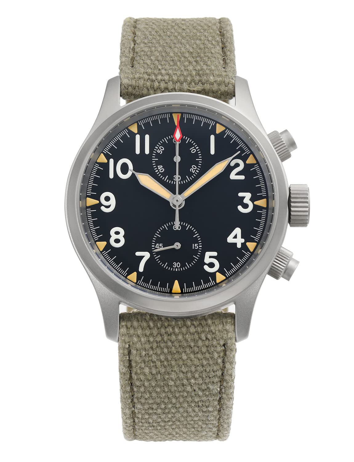 TACTICAL FROG Militado Military Chronograph Watches 39mm Sapphire Crystal Pilot Watch VK61 Quartz Luminous Wristwatches for Men 100M Waterproof Sport Watch with Nylon Strap Black