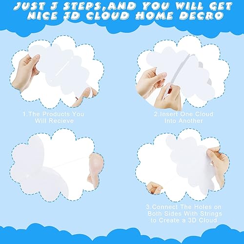 Miniatura 5 de 16 piezas de decoración de nube, nubes colgantes blancas para techo, decoración de nube artificial, imitación de nube artificial, adornos colgantes