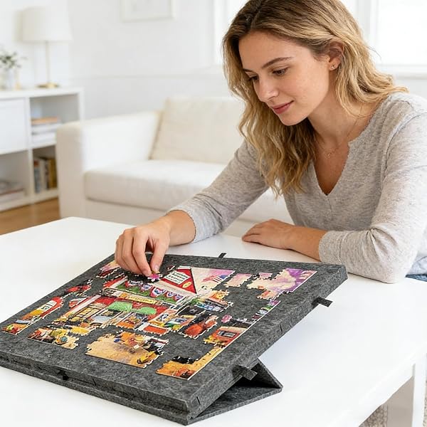 Planche de Puzzle Inclinable 2 en 1,Support Inclinable à Velcro,6 Tiroirs de Tri,Plateau en Feutre Léger,Ultra-Léger 1700g, pour Puzzles Jusqu‘à 1000 Pièces (A) - 5