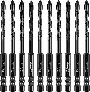 10Pcs Masonry Drill Bit Set, 5mm/8mm Alloy Concrete Drill Bit Set, Stable Carbide Tipped Tile Drill Bit, Cross Head 1/4 Hex Shank Drilling Hole Bit for Concrete Cement Brick Wood (Style 01: 5mm)