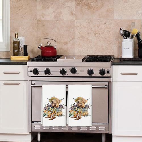 Miniatura 7 de AnyDesign Highland Cow - Toalla de cocina rústica de granja de 18 x 28 pulgadas, diseño de girasol decorativo de verano para cocina, hogar, cocina,