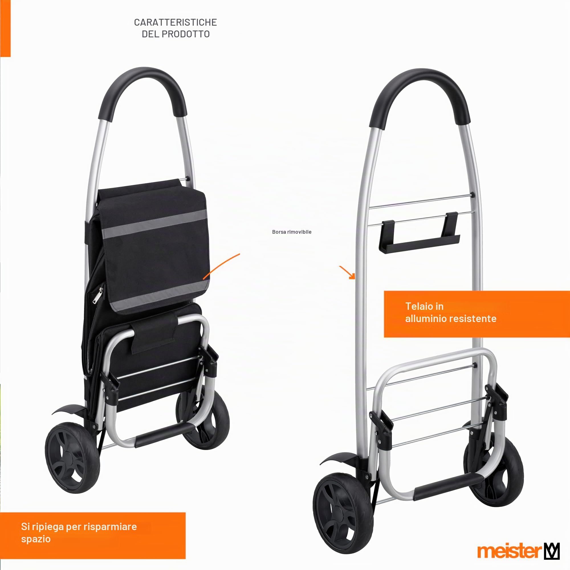 Meister, trolley per la spesa, 54 litri, con scomparto refrigerante, borsa rimovibile e impermeabile, gancio per il carrello della spesa, carrello pieghevole, 6816800