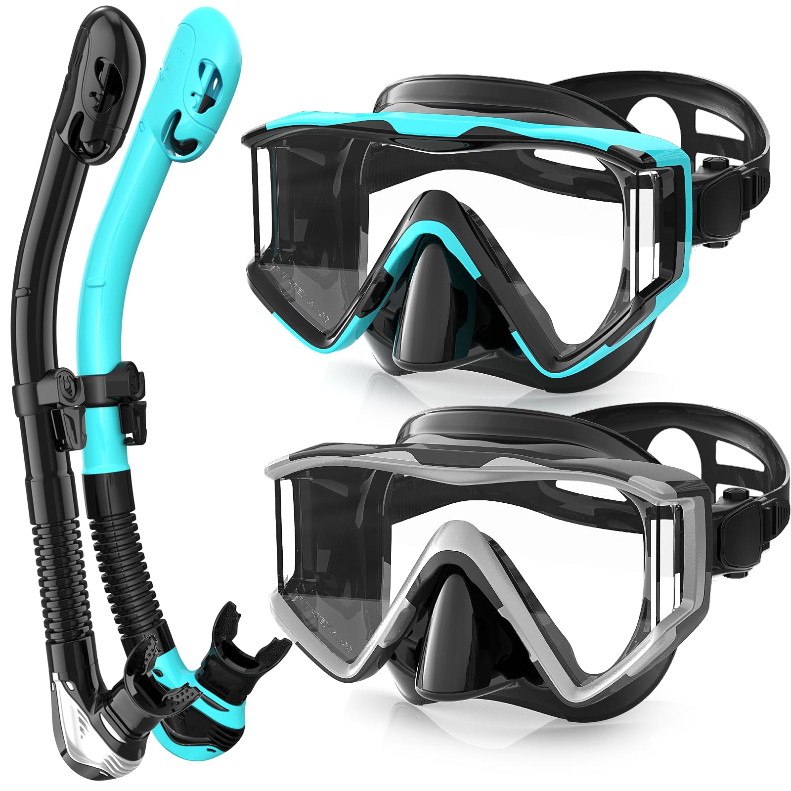 Zeligerstar Snorkel Set Adults, 3 Window Panoramic View Snorkel Mask Anti-Fog, Leak-Proof Scuba Diving Mask with Mesh Bag, Dry Top Mask and Snorkel Set for Adult and Teen — image 1