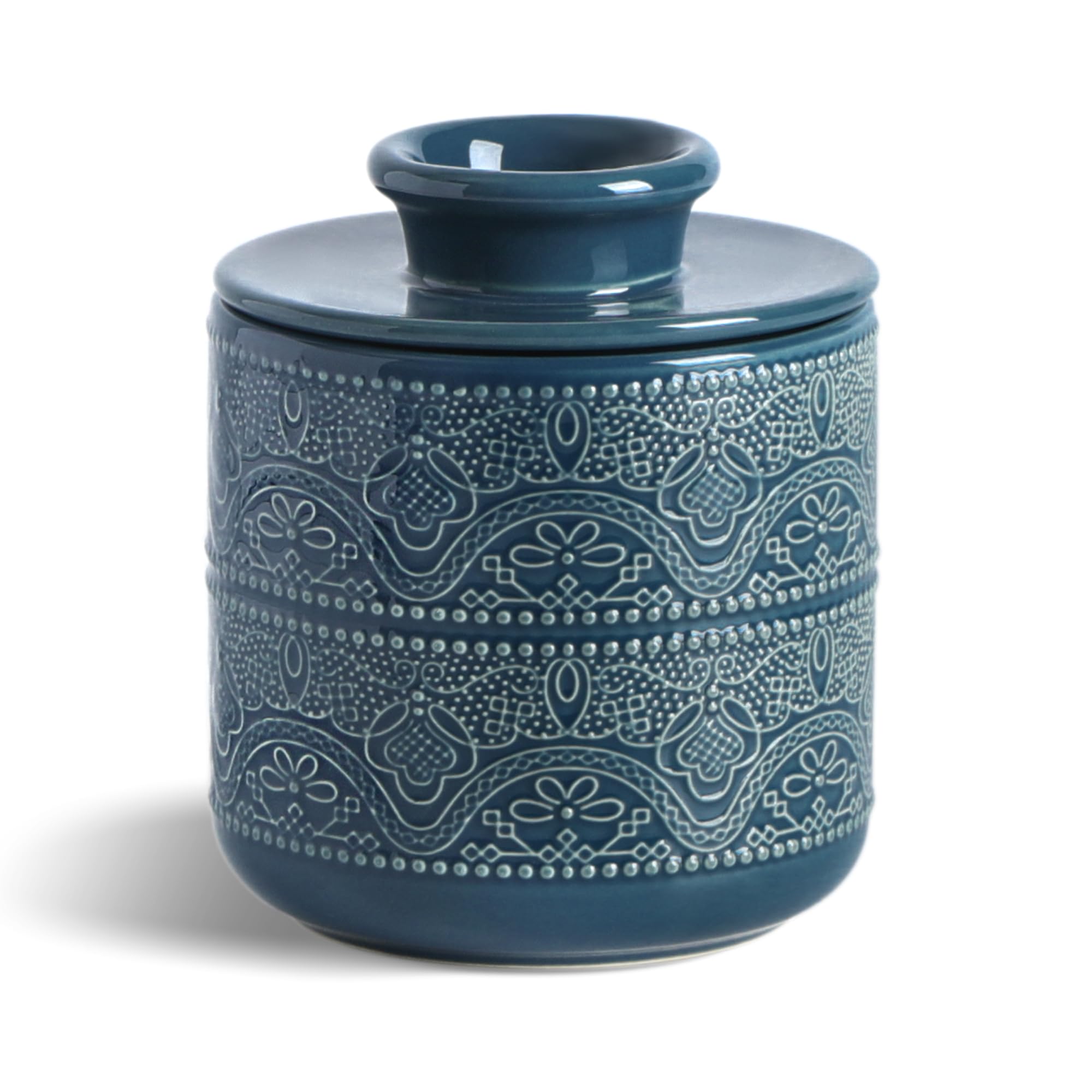 Butter Crock, Butter Crock with Water Reservoir for Kitchen Counter, French Butter Keeper for Fresh, Soft, Spreadable Butter (Blue)