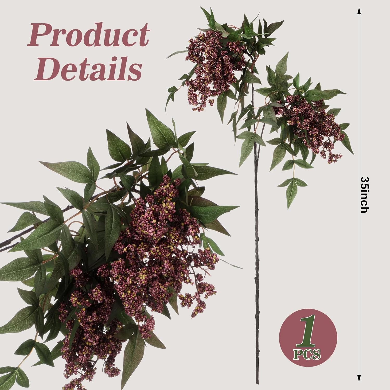 Zeyune 1 Pcs Fall Artificial Dusty Plum Stem Plum Sedum Berry Stem Autumn Faux Berry Picks Branches Faux Spray for Home Halloween Thanksgiving Farmhouse Mantel Harvest DIY Decorations (Gray Purple)