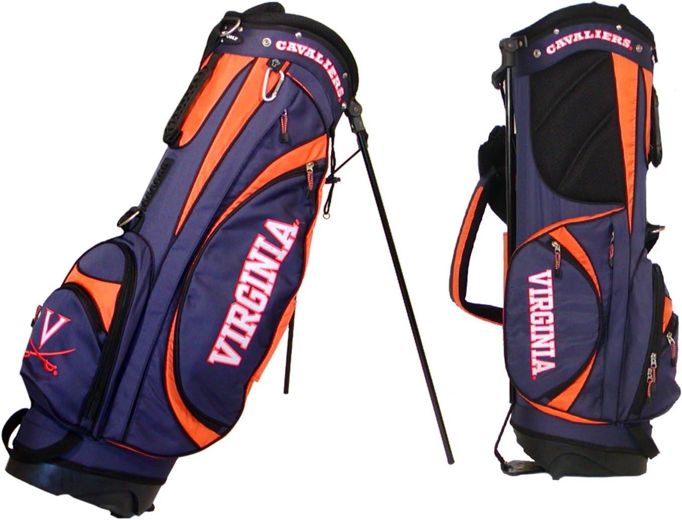 Team Golf NCAA Virginia Cavaliers Golf Bag with Stand, Lightweight, 7-way Top with Integrated Handle, Spring Action Stand, Cooler Pocket, Padded Strap, Umbrella Holder & Removable Rain Hood