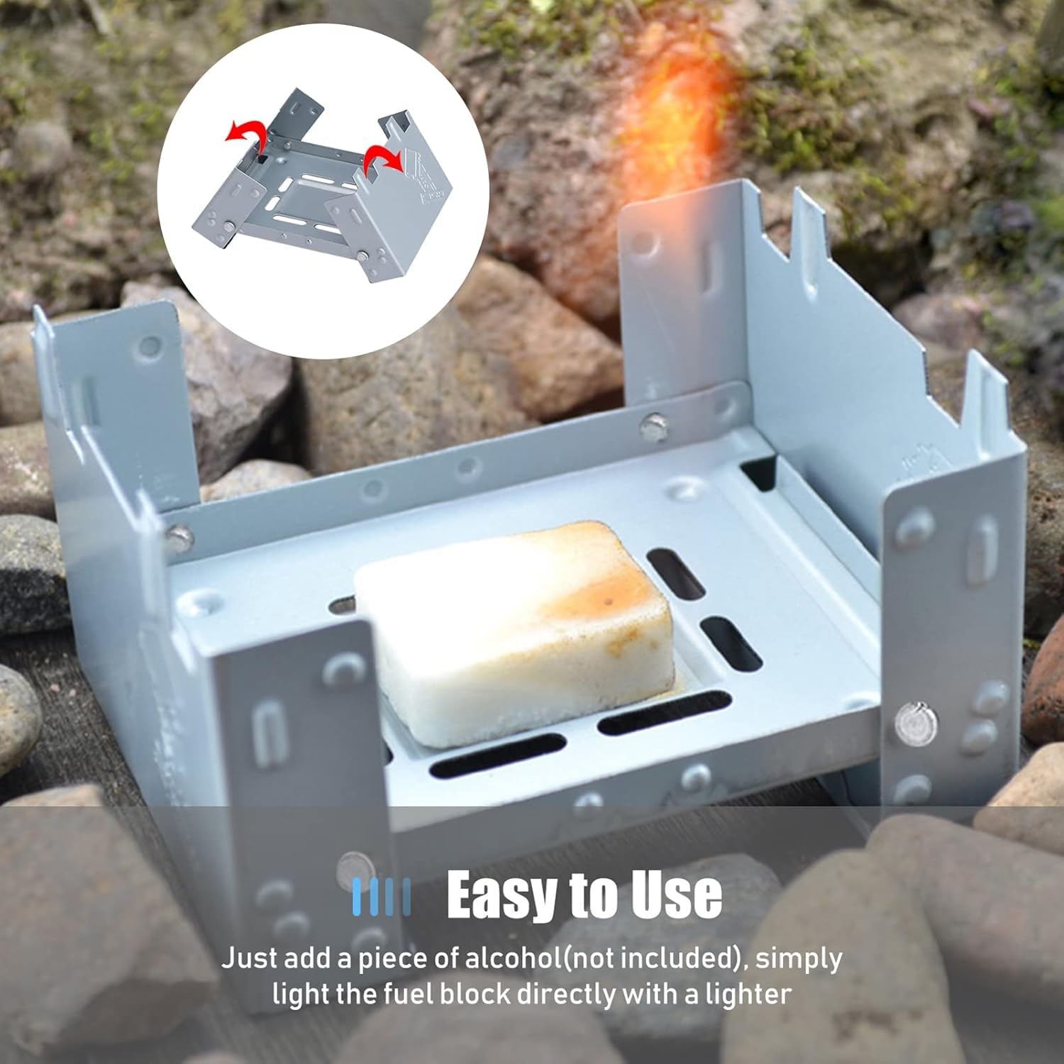 Azwood Draagbare vaste brandstof fornuis, 2 stuks opvouwbaar fornuis alcohol ovenbrander verdikte vaste alcohol brandstof opvouwbare kachel mini campingfornuis voor solo kamperen, wandelen, picknick