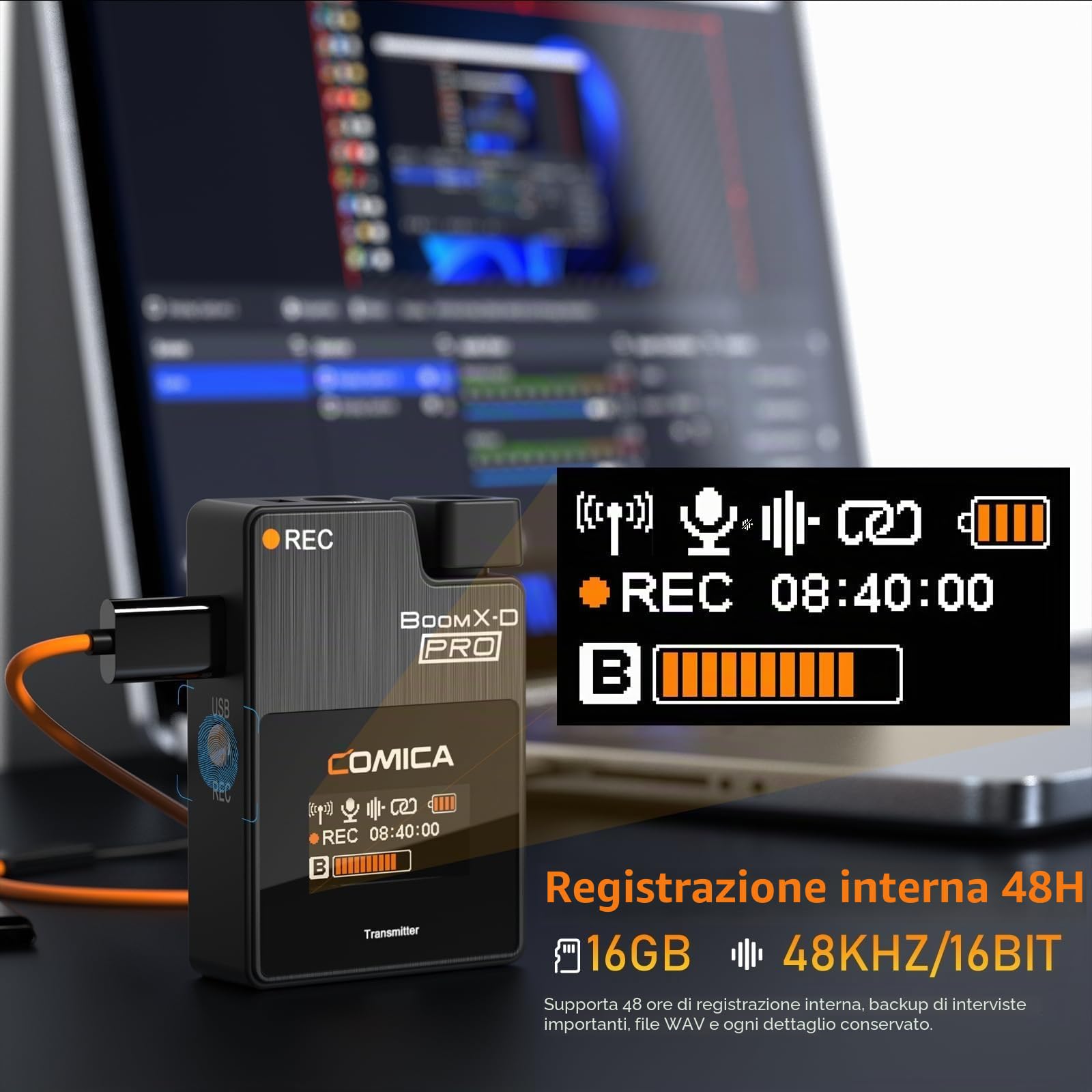 COMICA Microfono Lavalier senza fili, BoomX-D2 Pro 2.4G Sistema di microfono senza fili di registrazione per smartphone, fotocamera, computer, Youtube, Facebook Live-Streaming (Nero) (2TX + RX)