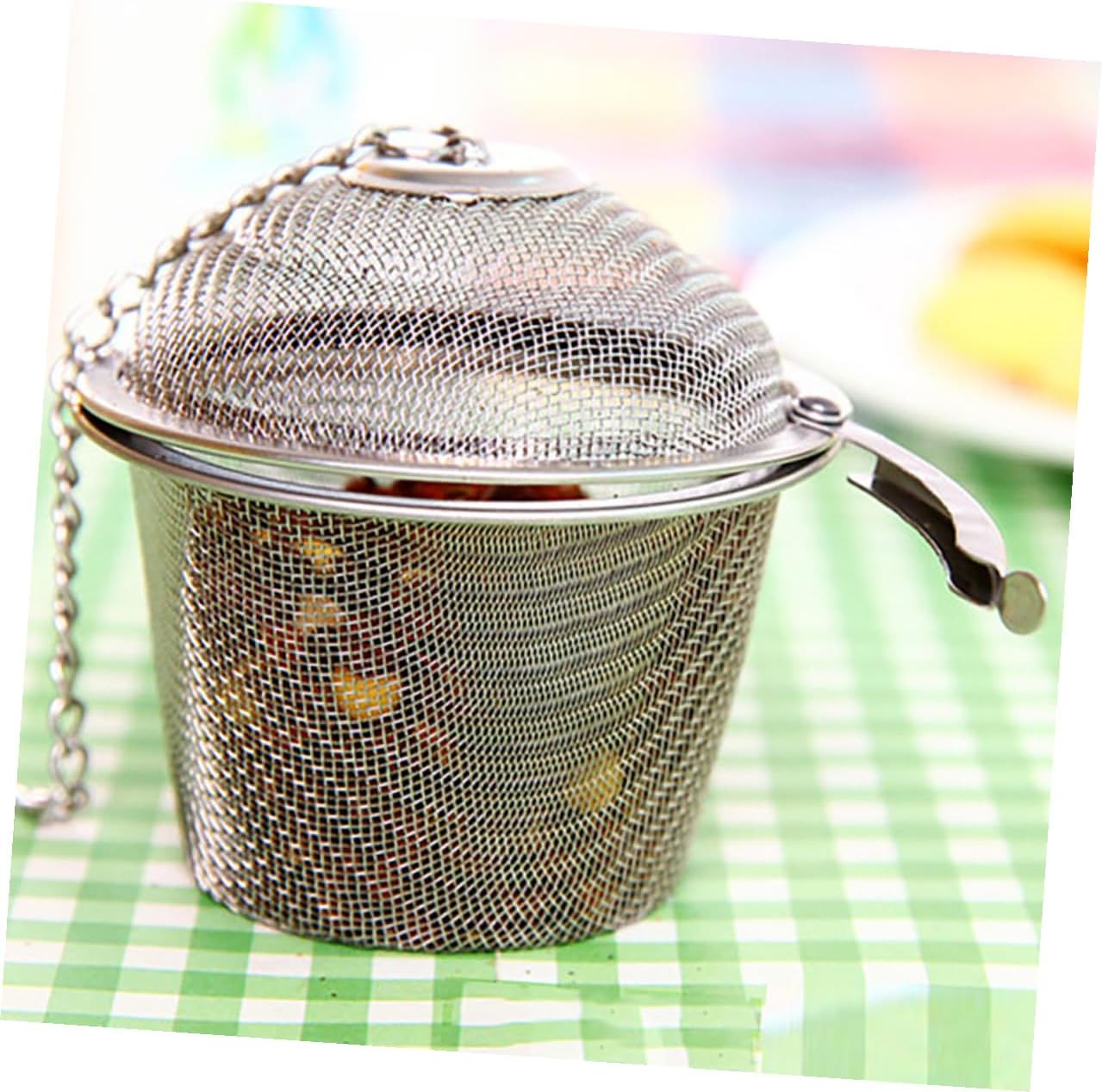 Stainless Steel Tea Infuser Medium Fine Mesh Reusable Loose Leaf Strainer with Lid Extended Chain Hook for Herbal Tea Coffee Brewing