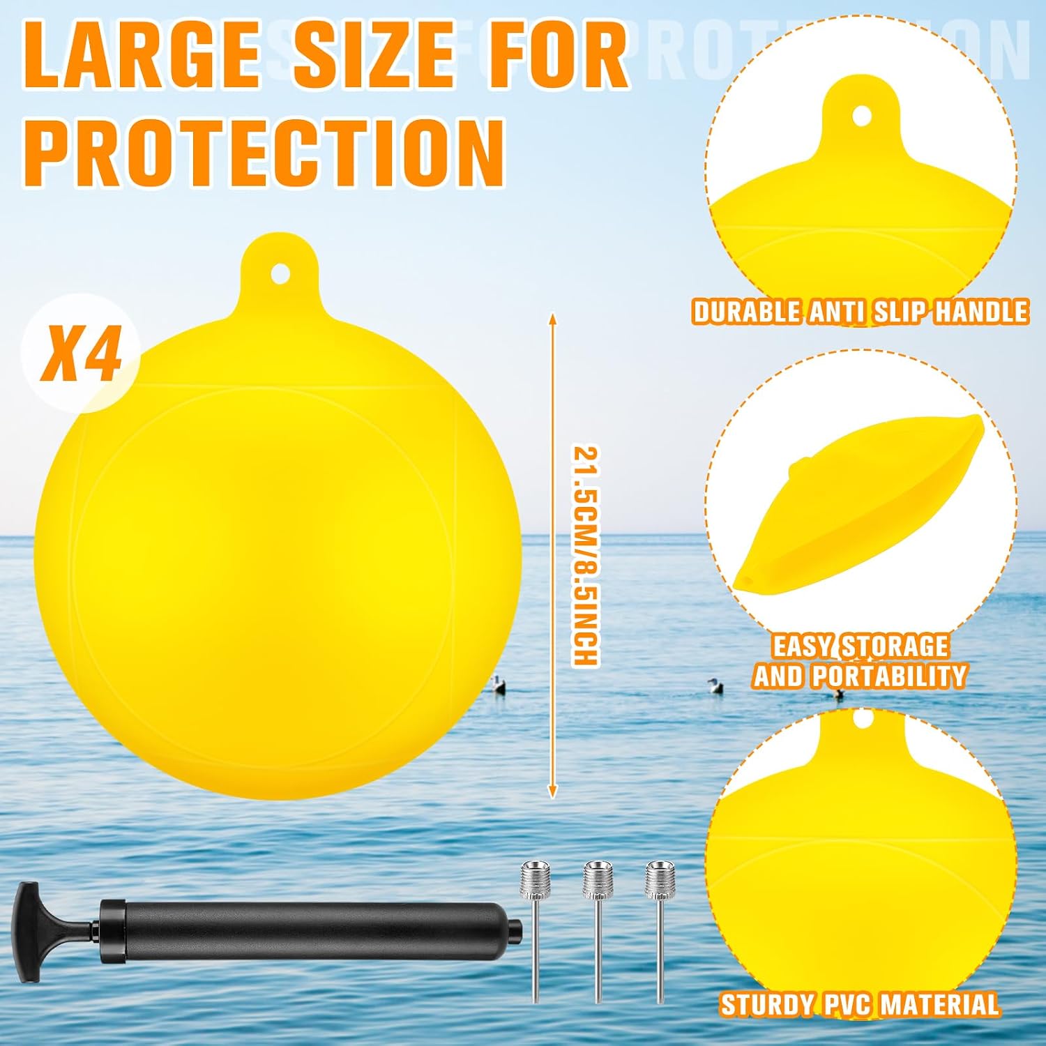 4 Pcs Inflatable Slalom Buoy Float PVC Boat Mooring Buoy Float Equipped with 1 Inflator and 3 Needles Boat Fenders Inflatable Anchor Ball Bumper for Docking Fishing Crab