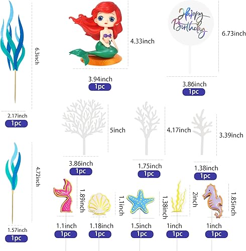 Miniatura 2 de 12 piezas de lindos ojos grandes de sirena para decoración de tartas, resina 2D estrellas de mar, algas marinas, caballito de mar, conchas de