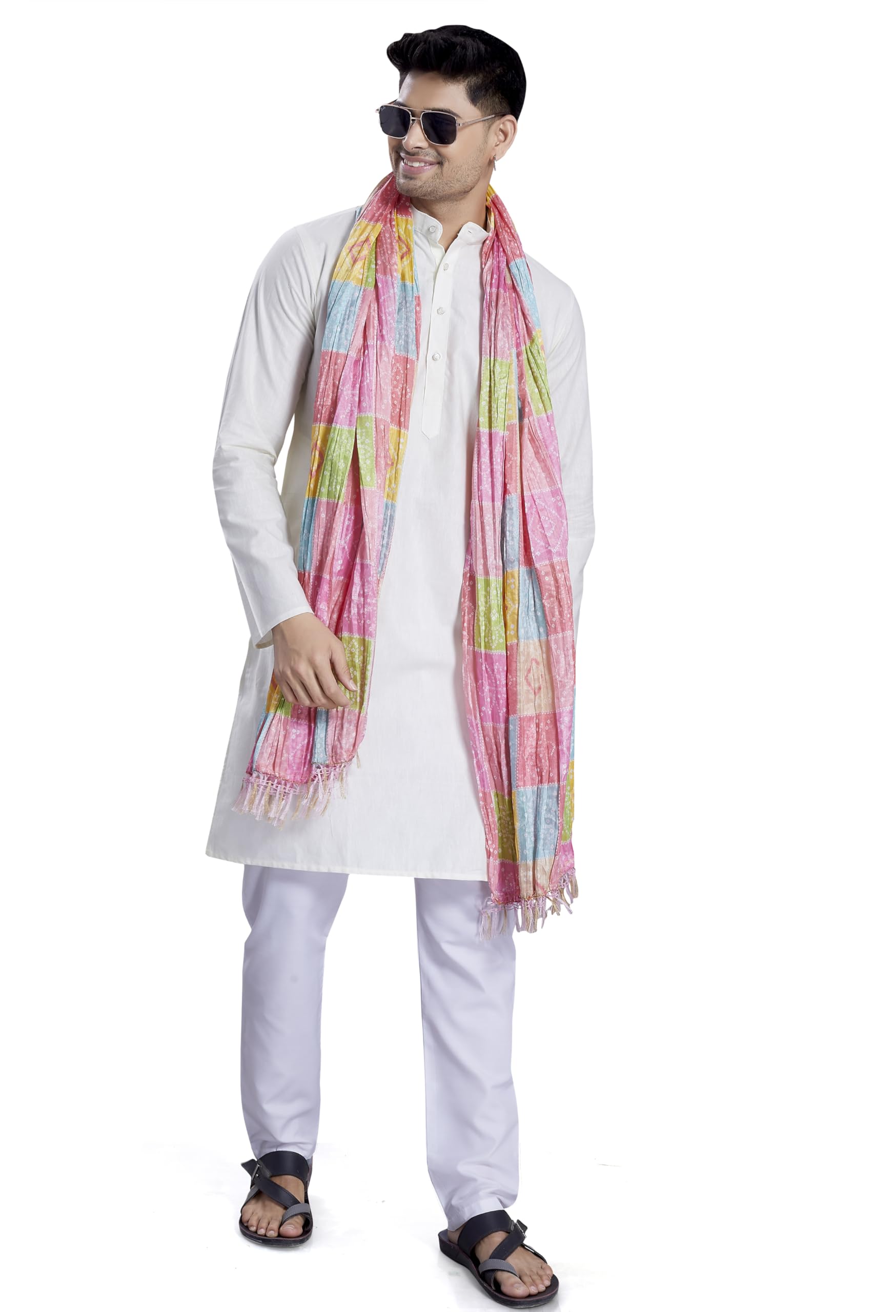 Men's Printed Art Silk Bandhani Dupatta/Stole