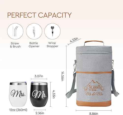 Miniatura 6 de AW BRIDAL Regalos de Compromiso para Parejas Recién Casadas 2025, Canasta de Regalo de Vino para Sr. y Sra. para Boda y Despedida de Soltera, Bolsa