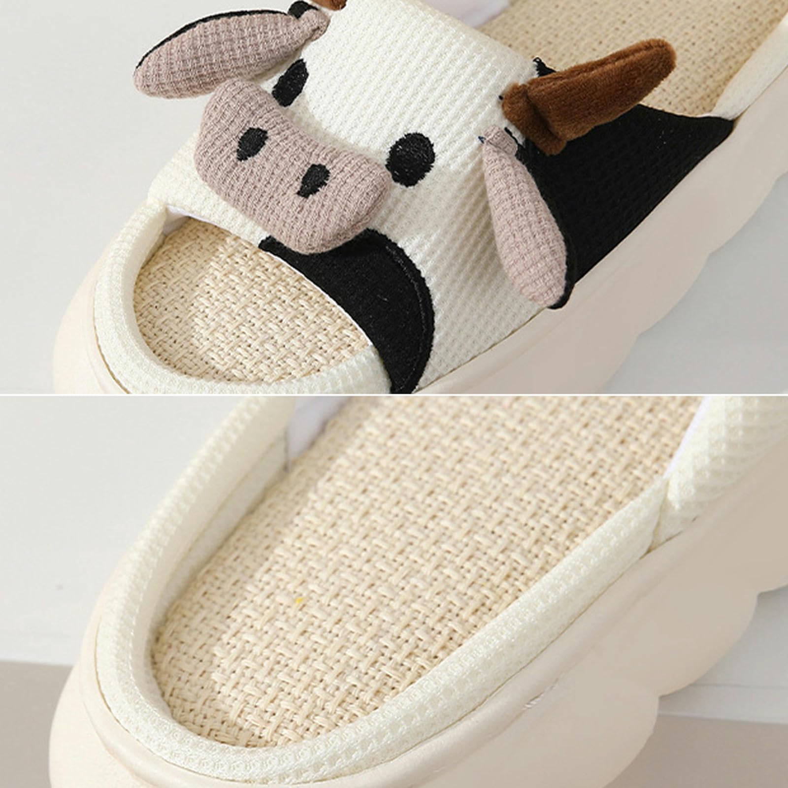 Bawełniane kapcie śmieszne kawaii krowa kapcie uniwersalne domowe kapcie domowe, Krowa biała, 40-41(fit 39-40)