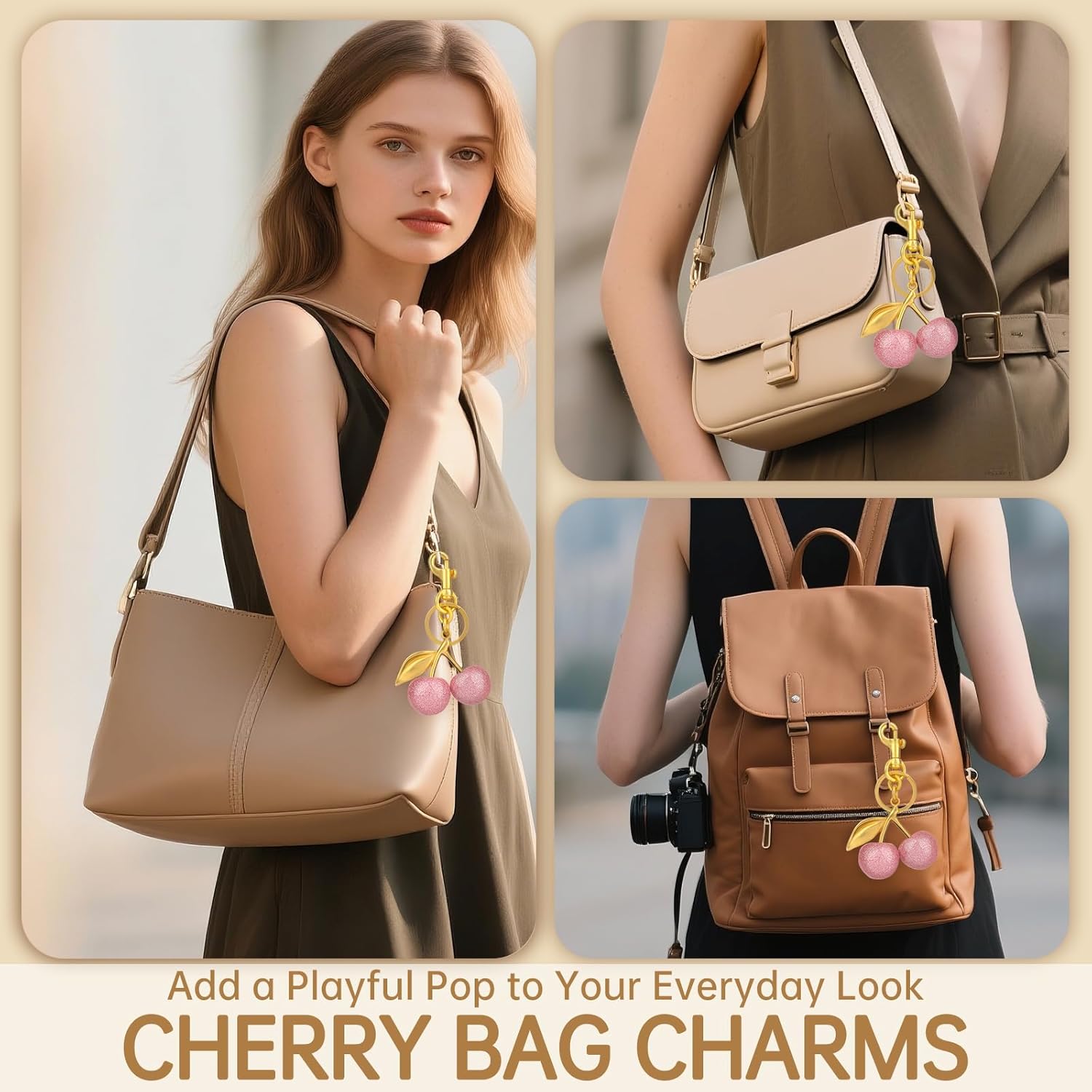 Cherry Keychain, Cherry Bag Charm, Bag Charm for Purses and Handbags,Gifts for Women - Image 3
