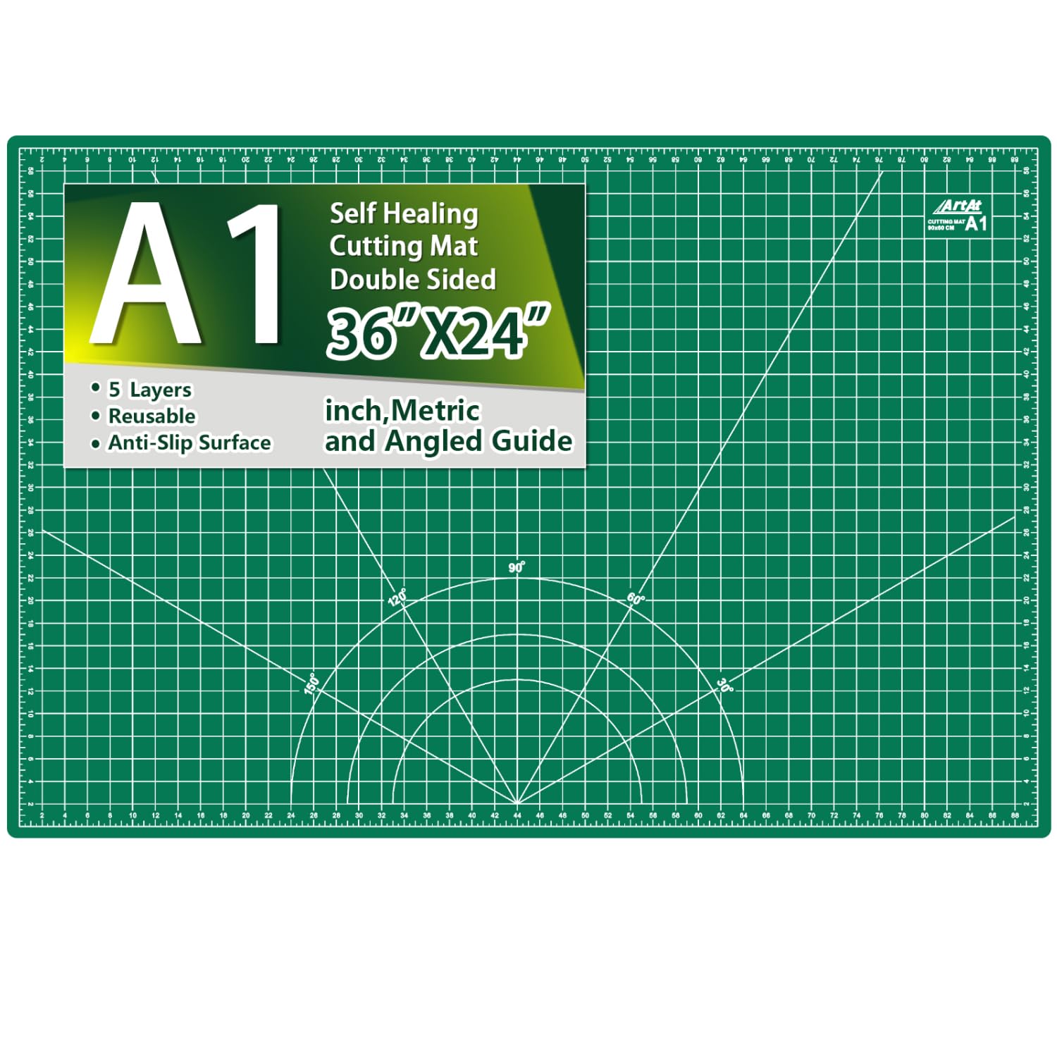 ArtAt Samonaprawiająca się mata do cięcia: 61 x 91 cm zielona duża 5-warstwowa dwustronna trwała antypoślizgowa mata do cięcia PVC do szycia pikowania scrapbookingu projektów artystycznych i