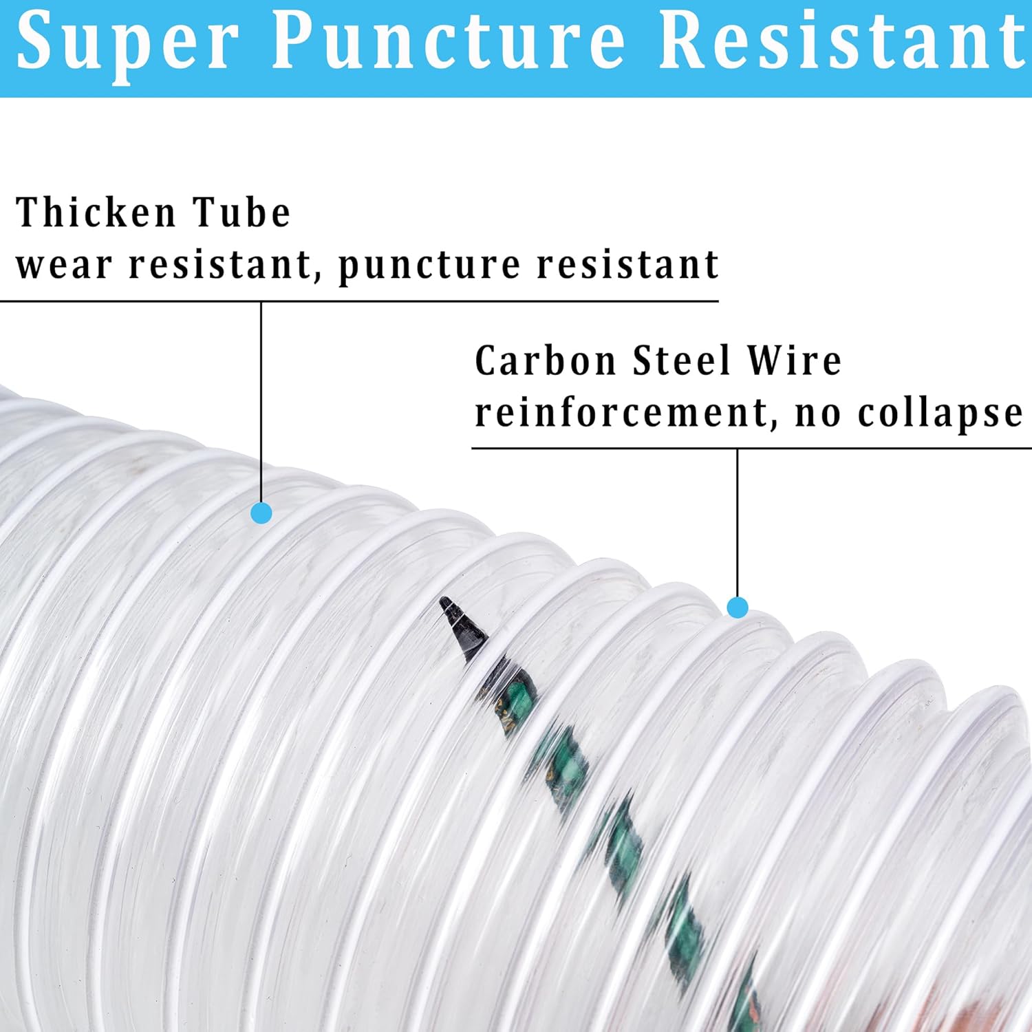 Dust Collection hose 2 in × 10 ft Clear Flexible PVC Fume Hose with Carbon Steel Wire for Dust Collector Table Saw Planer Woodworking, Lightweight and Puncture Resistant, with 4 Clamps