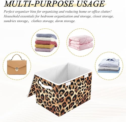 Miniatura 7 de Nander Cesta de almacenamiento con estampado de leopardo de colores, caja de almacenamiento plegable con tapa para el hogar, armario, oficina,