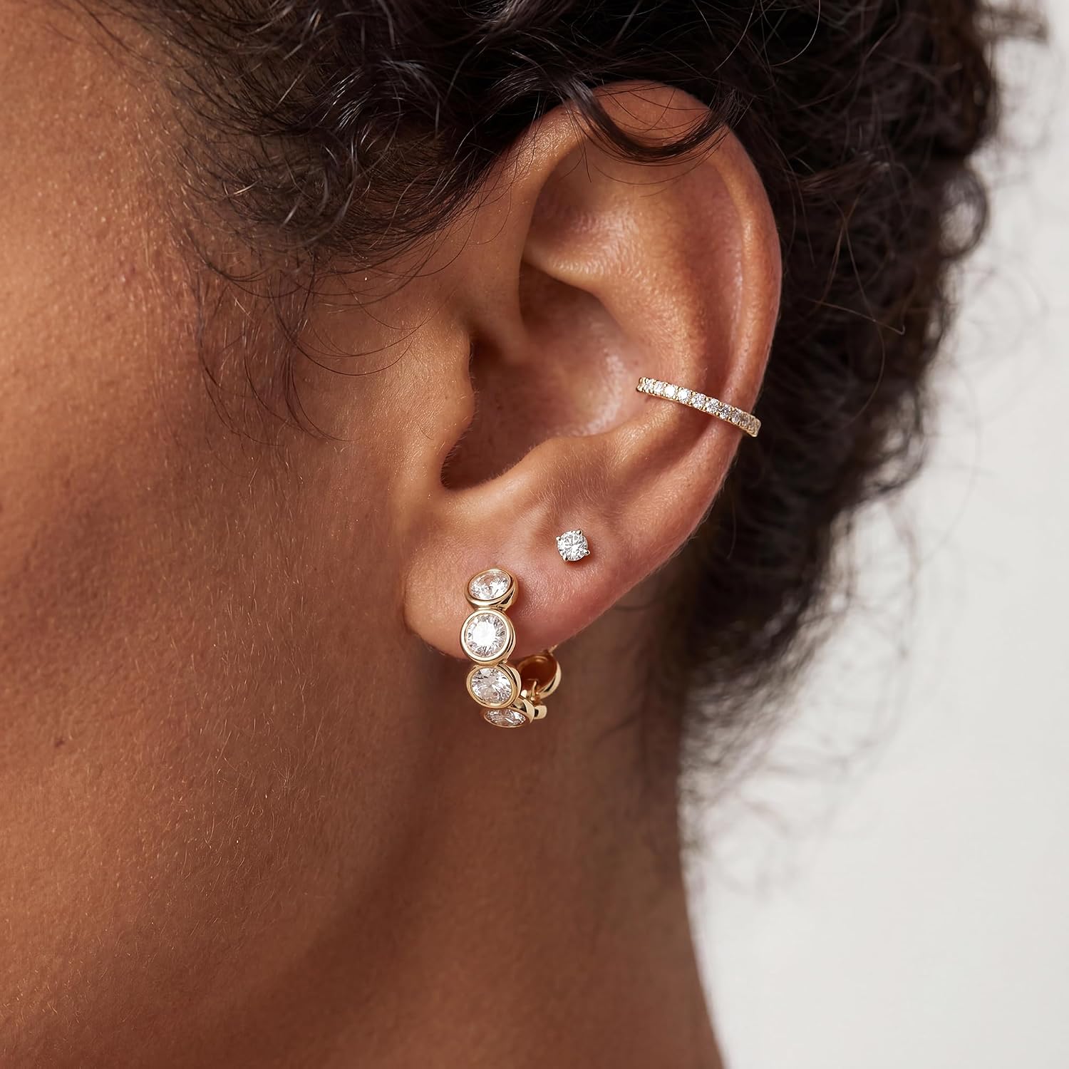 MTMY Huggie Hoop Earrings 14K Gold Plated Cubic Zirconia Dainty Simple Cute Beads Elegant CZ Circle Small Hoop Earring for Women Minimalist Handmade Hypoallergenic Jewelry image 2