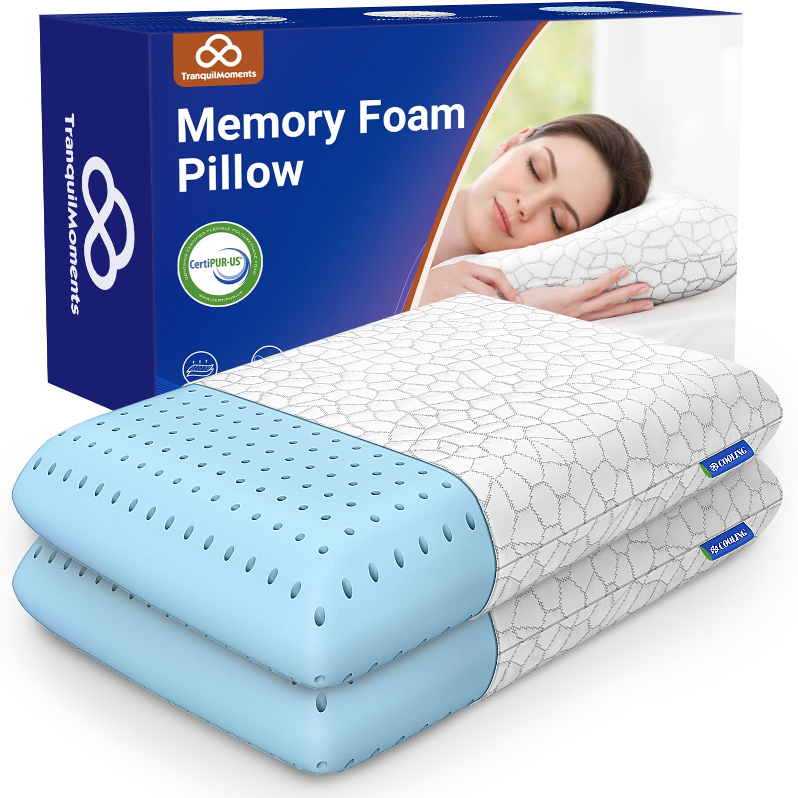 Memory Foam Pillows, Bed Pillow, Bed Pillow for Side,Back and Stomach Sleepers,Neck Pillow for Sleeping with Removable and Machine Washable Cover, Standard Size (2 Pack)