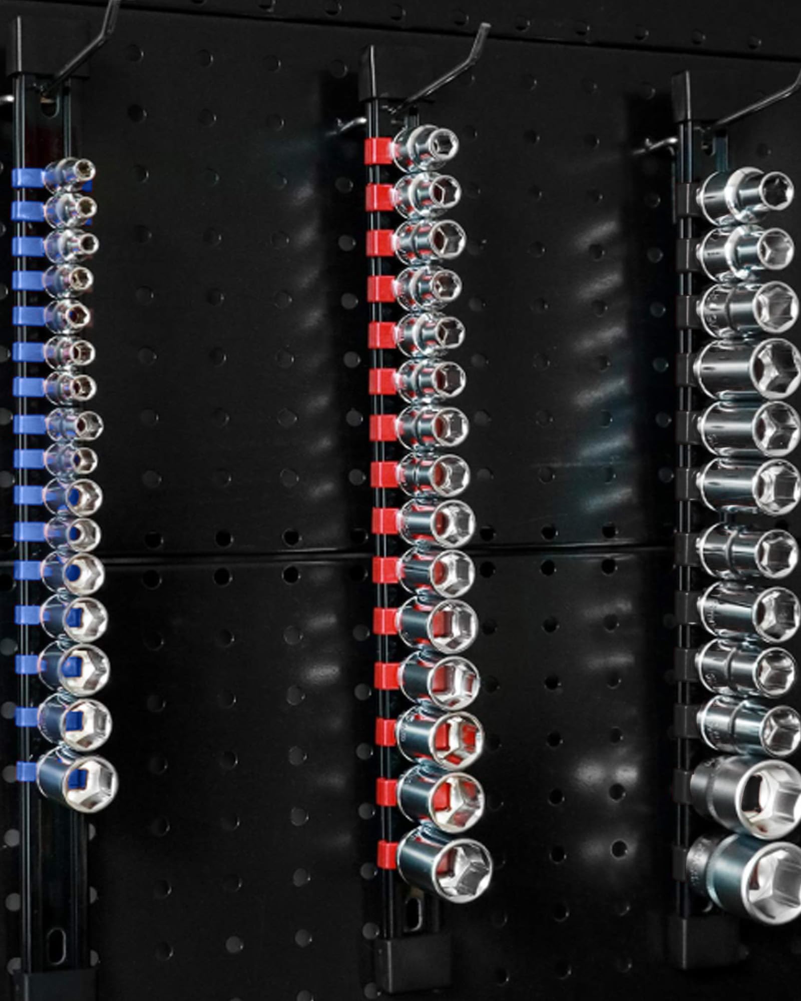 Soportes para Llaves de Vaso: 9 Piezas Organizador Llaves de Vaso con 129 Clips para Vasos de 6.3 mm (1/4"), 10 mm (3/8"), 12.5 mm (1/2") en Pulgadas Métricas