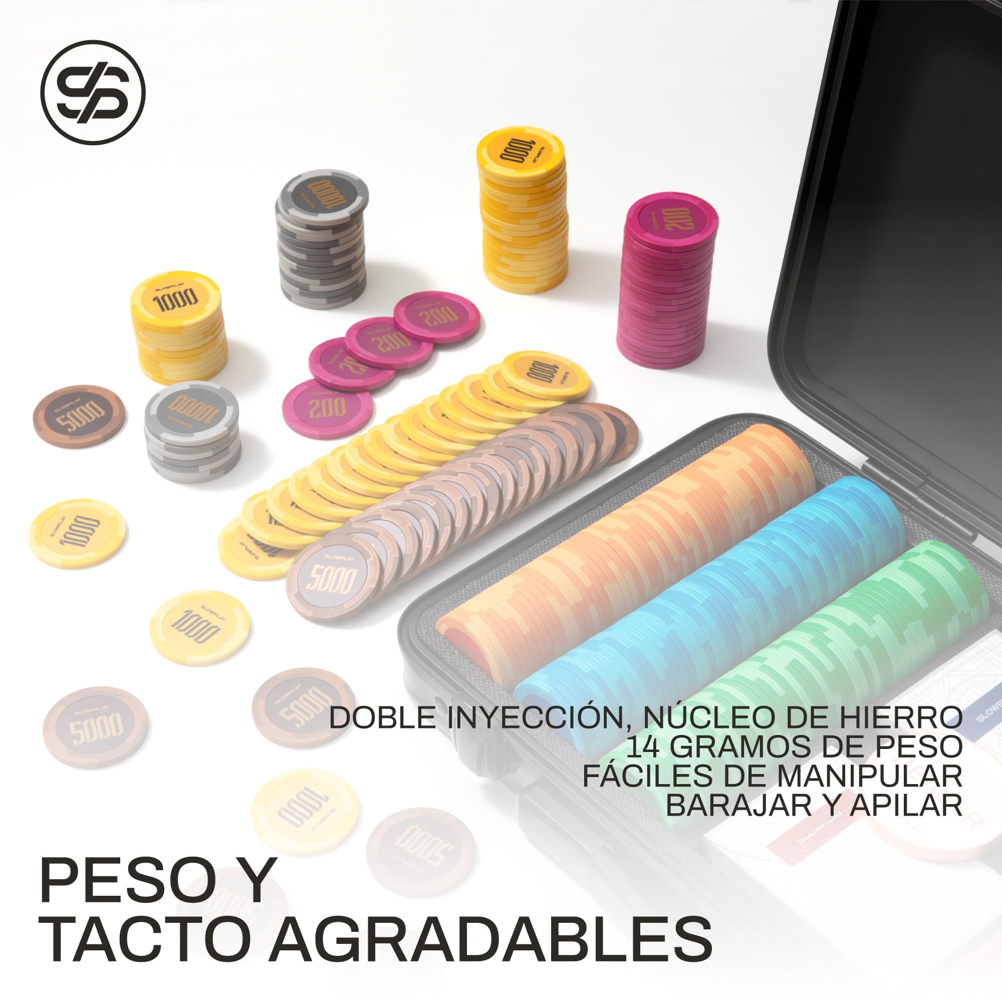 SLOWPLAY Godel Juego de fichas de póker de Arcilla 500 Piezas con valores Estuche Carcasa Resistente policarbonato