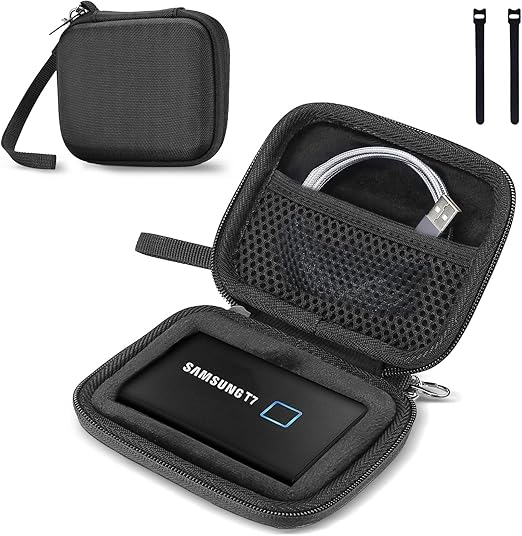 ProCase Hard Carrying Case Compatible for Samsung T7/ T7 Touch Portable SSD with 2 Cable Ties, Shockproof Travel Organizer for 500GB 1TB 2TB USB 3.2 External Solid State Drives -Black