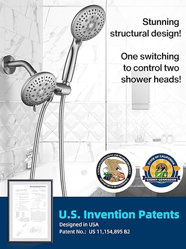 Miniatura 9 de Cobbe Cabezal de ducha de 3 vías de alta presión de 48 ajustes, ducha de mano y ducha de lluvia por separado o juntos, cabezal de ducha doble 2 en 1