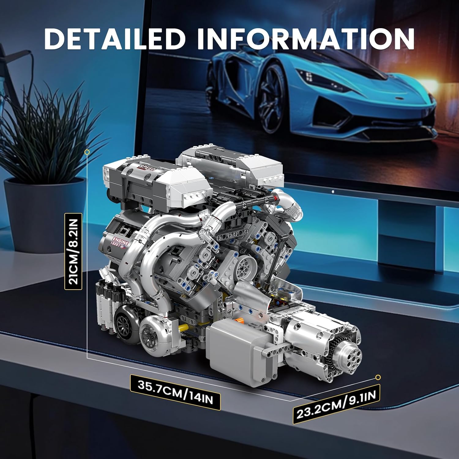 Mould King 10201 Supercar Building Blocks, W16 Engine Transmission Model Kit, 1:8 Scale Sports Car Bricks Set, Building Gift for Adults (2024Pieces)