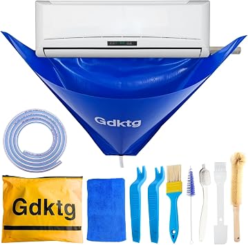 Mini Split Cleaning Kit, 10Pcs AC Cleaning Kit, Fits 27-37in | Fits Systems 9,000-12,000 BTU, Waterproof & Leak-Proof, Reusable Air Conditioner Cleaning Bag, Thick PVC Material, 5 Brushes