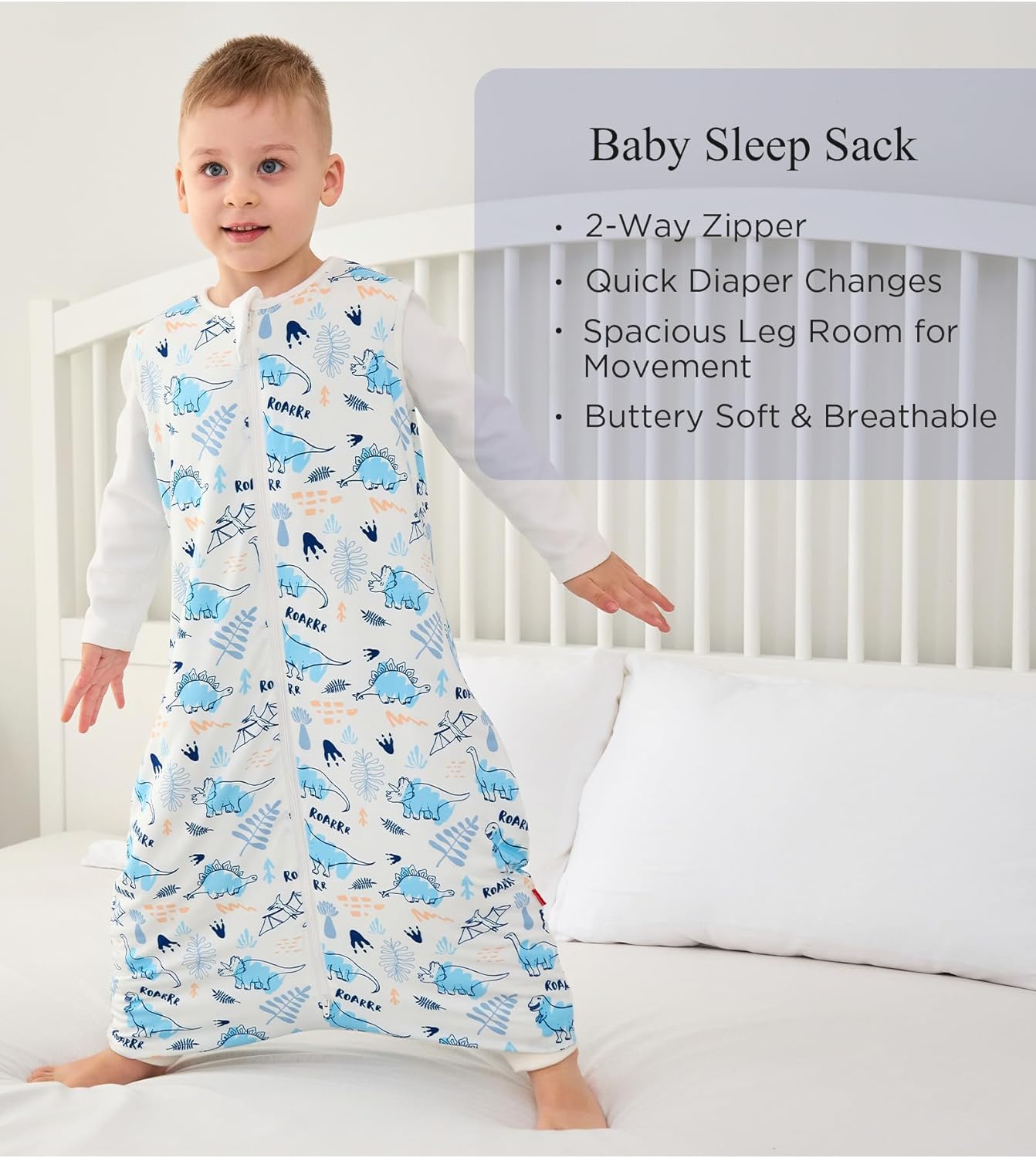 Bamboo Viscose Sleep Sack with Legs for Infant and Toddler 1.0 TOG Sleeveless Zipper Sleep Bag for Baby - Image 2