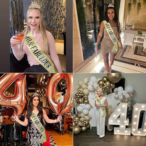 Miniatura 6 de Decoraciones de cumpleaños número 40 para mujer, banda de cumpleaños número 40 para mujer, coronas de cumpleaños 40 para mujeres de 40 años y
