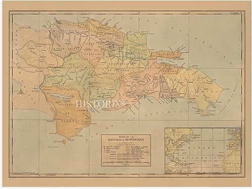 Miniatura 7 de HISTORIX Póster vintage de mapa de República Dominicana 1910, 18 x 24 pulgadas, arte de pared con mapa vintage de República Dominicana - Old Mapa de