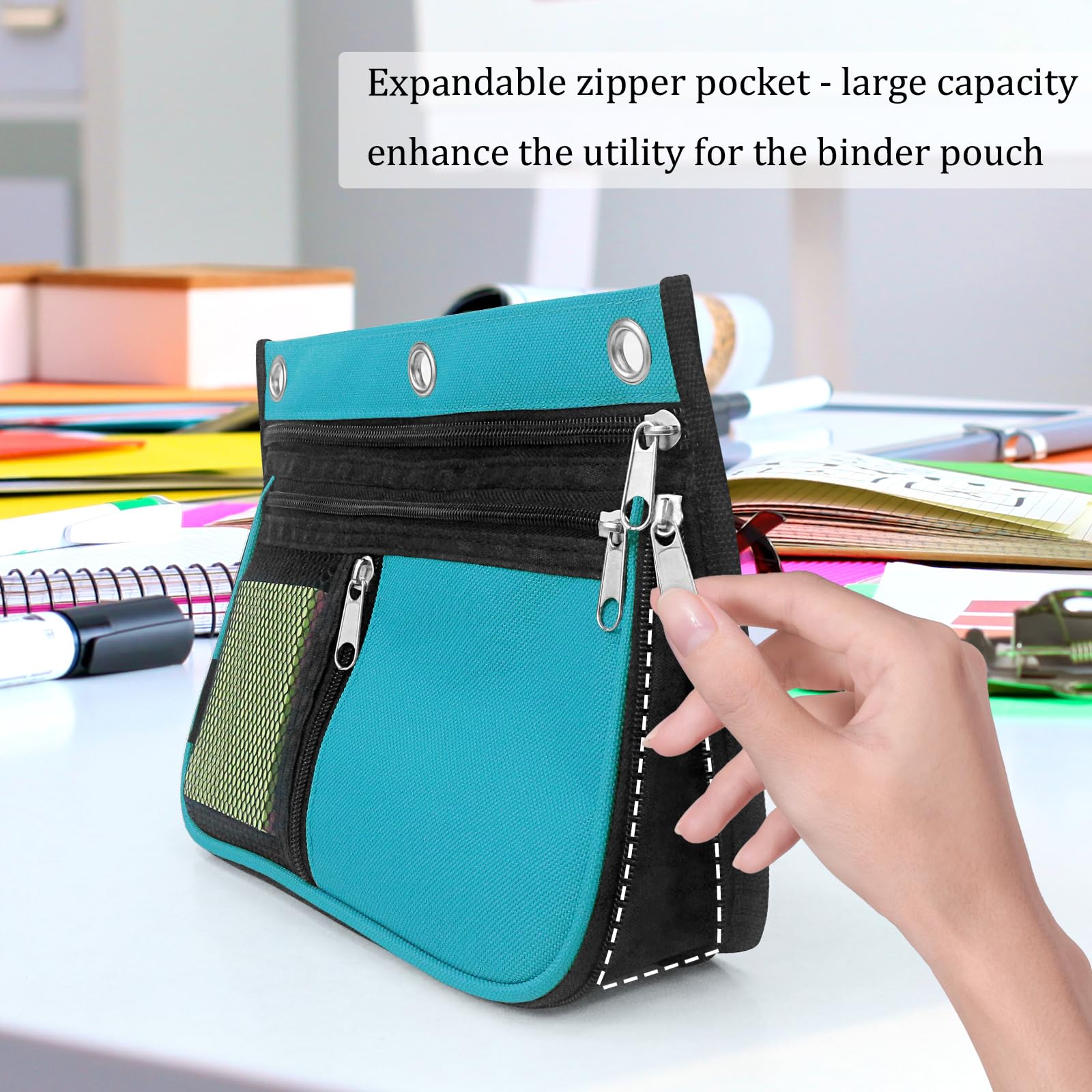 Bolsa de carpeta de gran capacidad para carpeta de 3 anillas, bolsas expandibles con cremallera, 3 compartimentos para organizadores de oficina