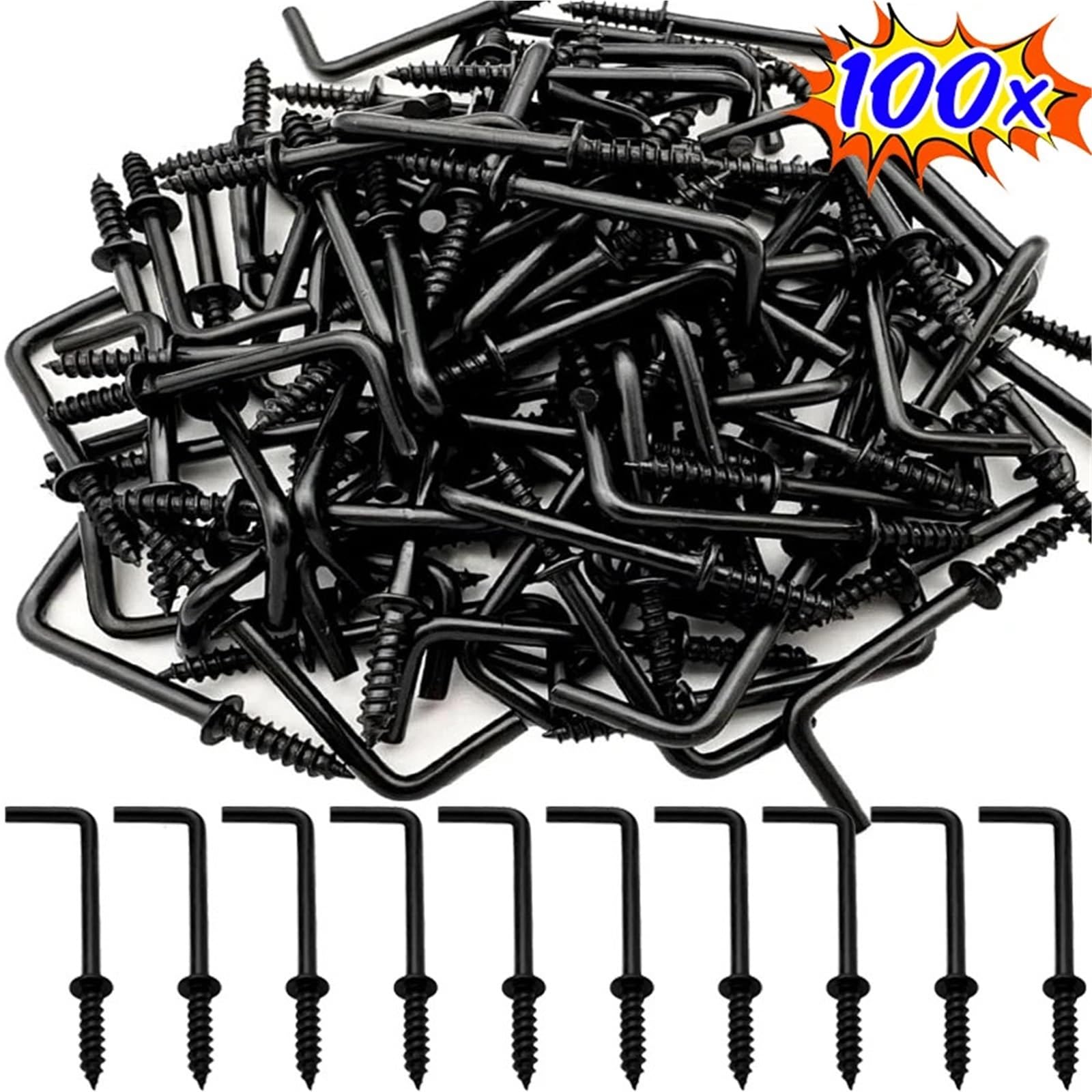 Ganchos En L De Tornillo Tornillo autorroscante en forma de L, perchas montaje pared, ganchos techo ángulo recto for colgar imágenes(Silver,100PCS)