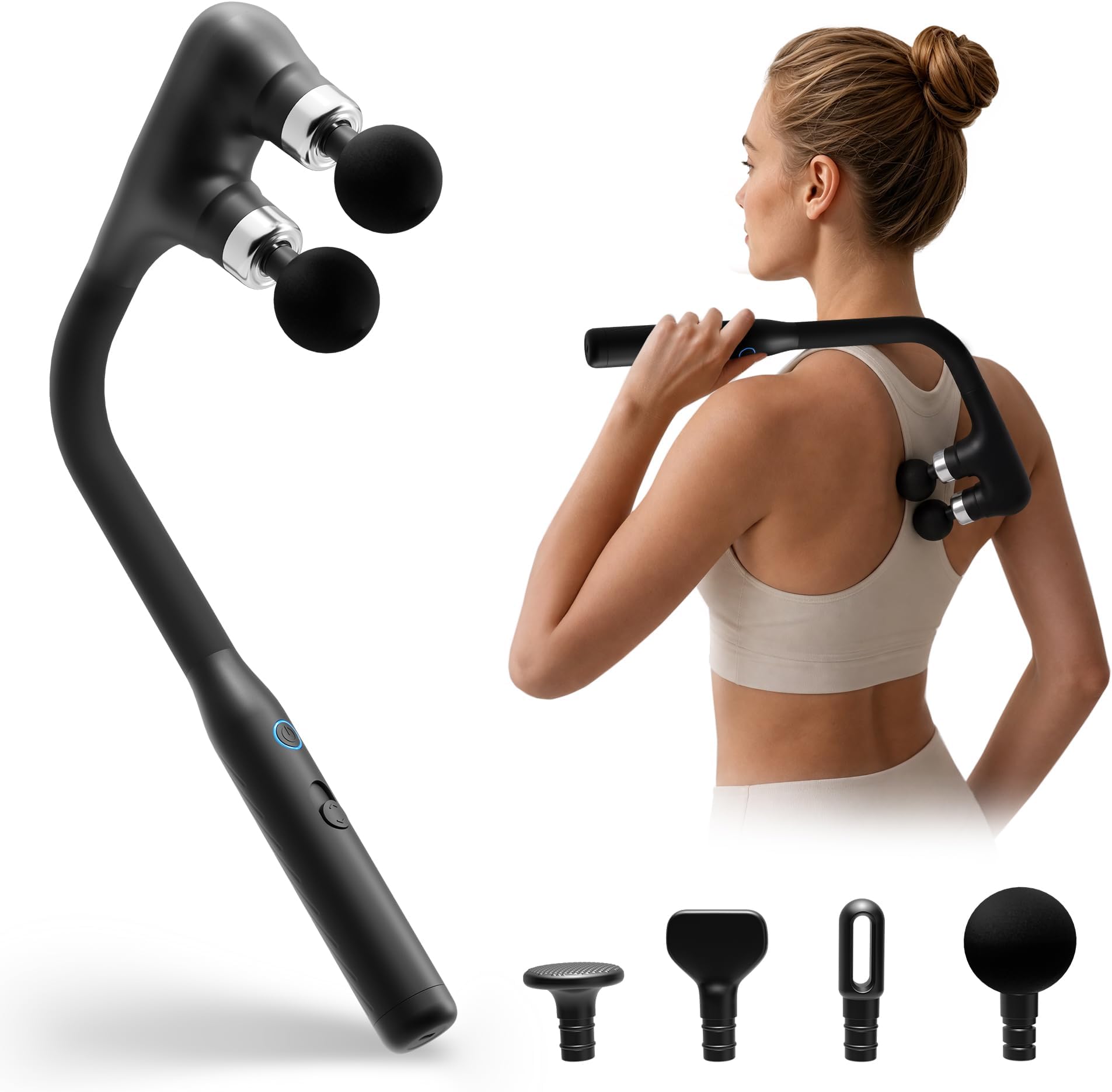 COMFIER Massage Gun with Long Curved Handle, Dual-Head, 10mm Percussion