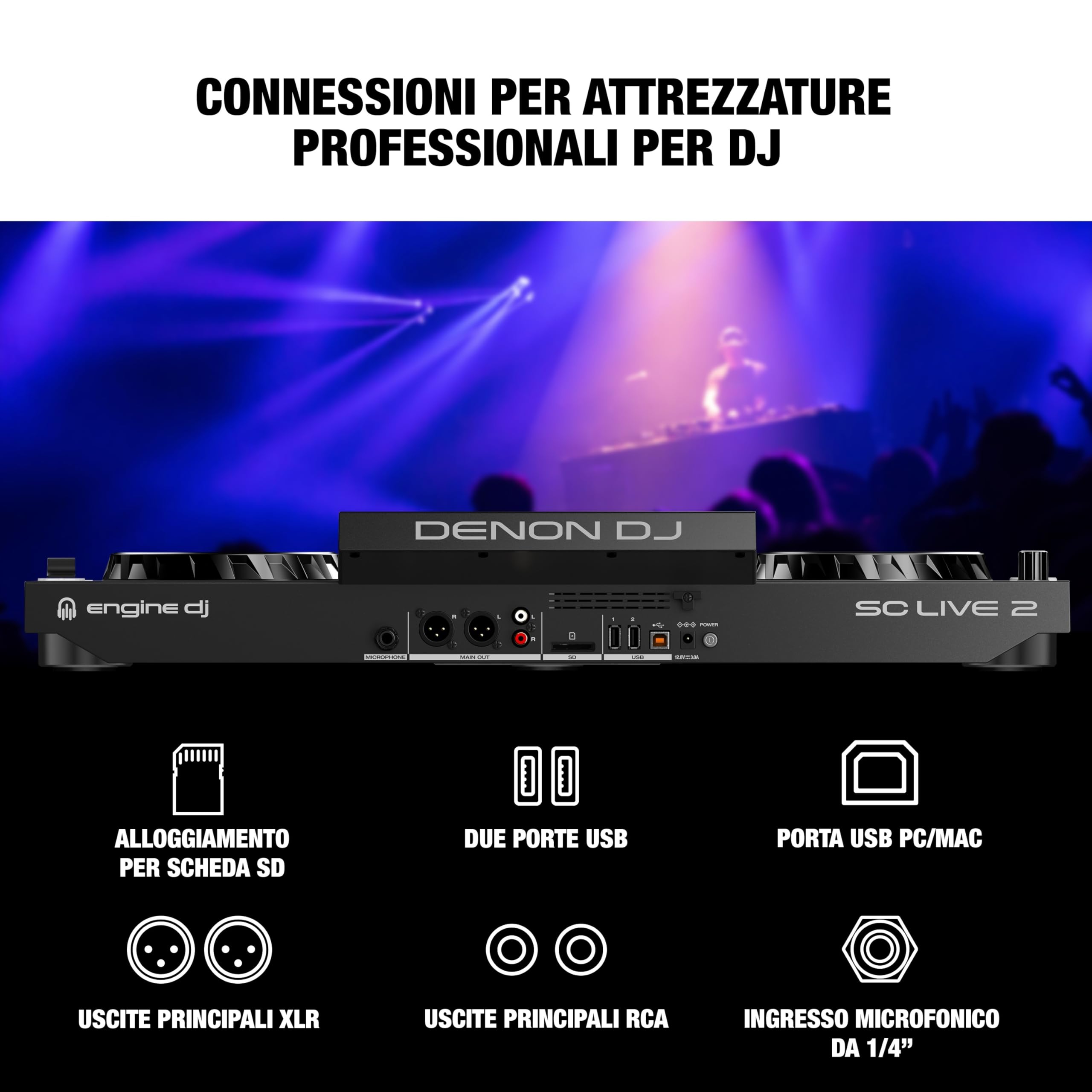 Denon DJ SC LIVE 2 – Console DJ con streaming da Amazon Music, Schermo Touch da 7”, Wi-Fi, casse, supporto per Serato DJ & Virtual DJ