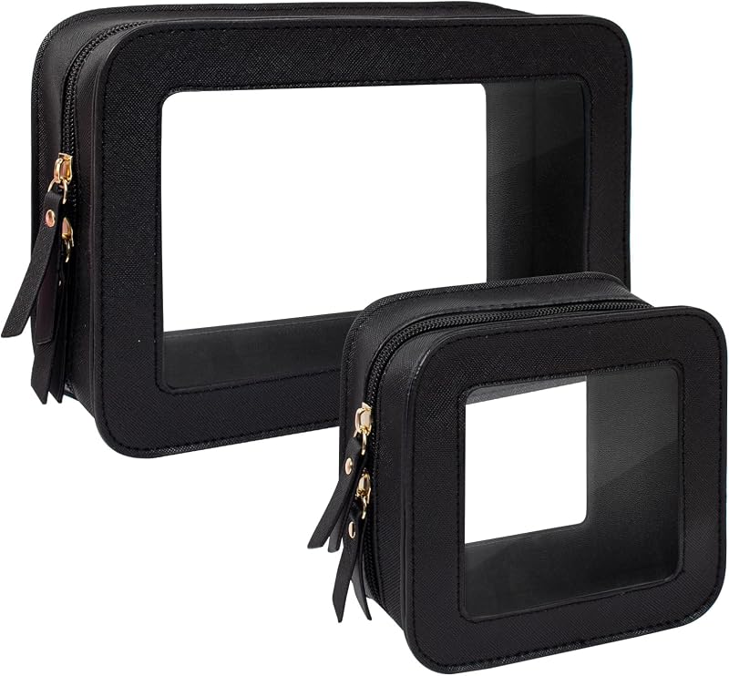 Necessaire transparente KOTORA em nylon com zíper, preta, pacote com 2