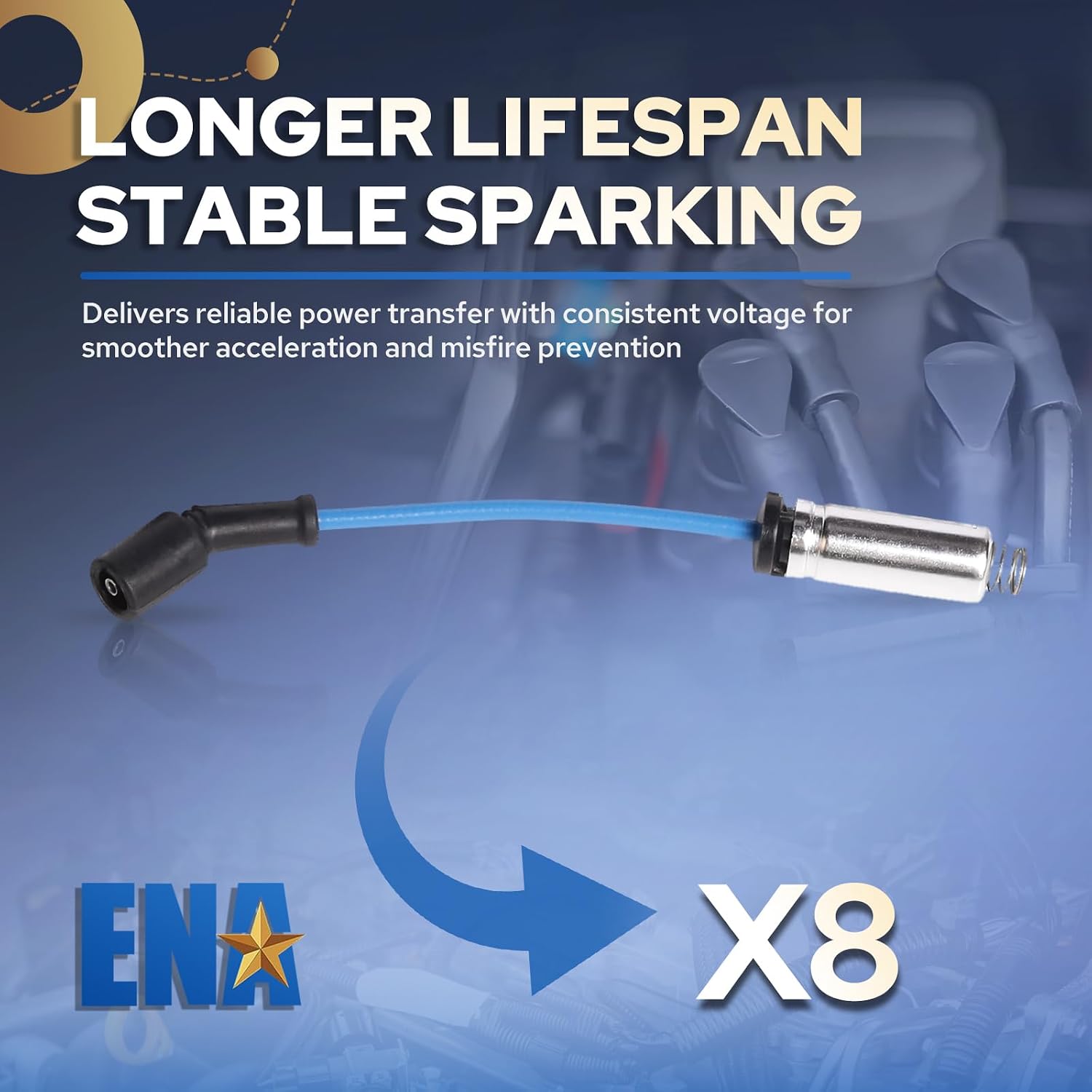ENA Spark Plug Ignition Wire Set Compatible with Chevy GMC Silverado Tahoe Suburban V8 LS LS2 LS3 LS4 LS7 Truck Wires Replacement for 88862397 748UU 748HH 748EE 12192133 9748UU 9748HH 48322R - Blue