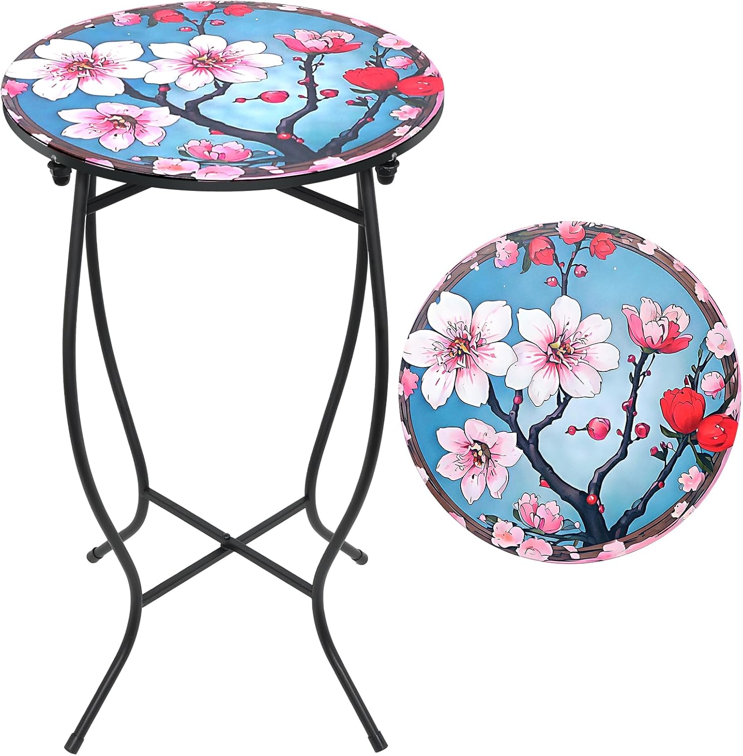 Small Outdoor Table, 21 Inch Heigh Weather Resistant Metal Round Outdoor Indoor End Table Side Table for Patio Yard Porch Balcony Garden Bedside, Easy Assemble