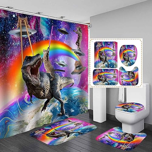 Miniatura 8 de Juego de 4 cortinas de ducha divertidas con diseño de oso de oso en olas oceánicas, decoración de baño para adolescentes y niños, cortina de ducha