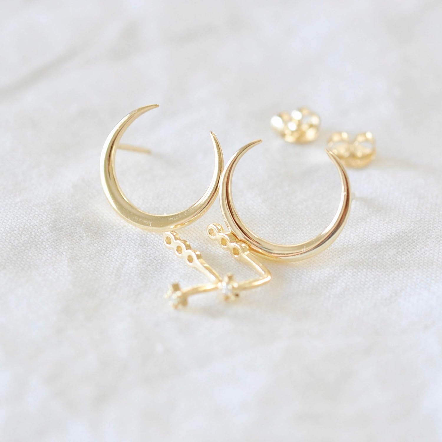 Moon and Star Ear Jackets Sterling Silver with Gold Finish - Image 6