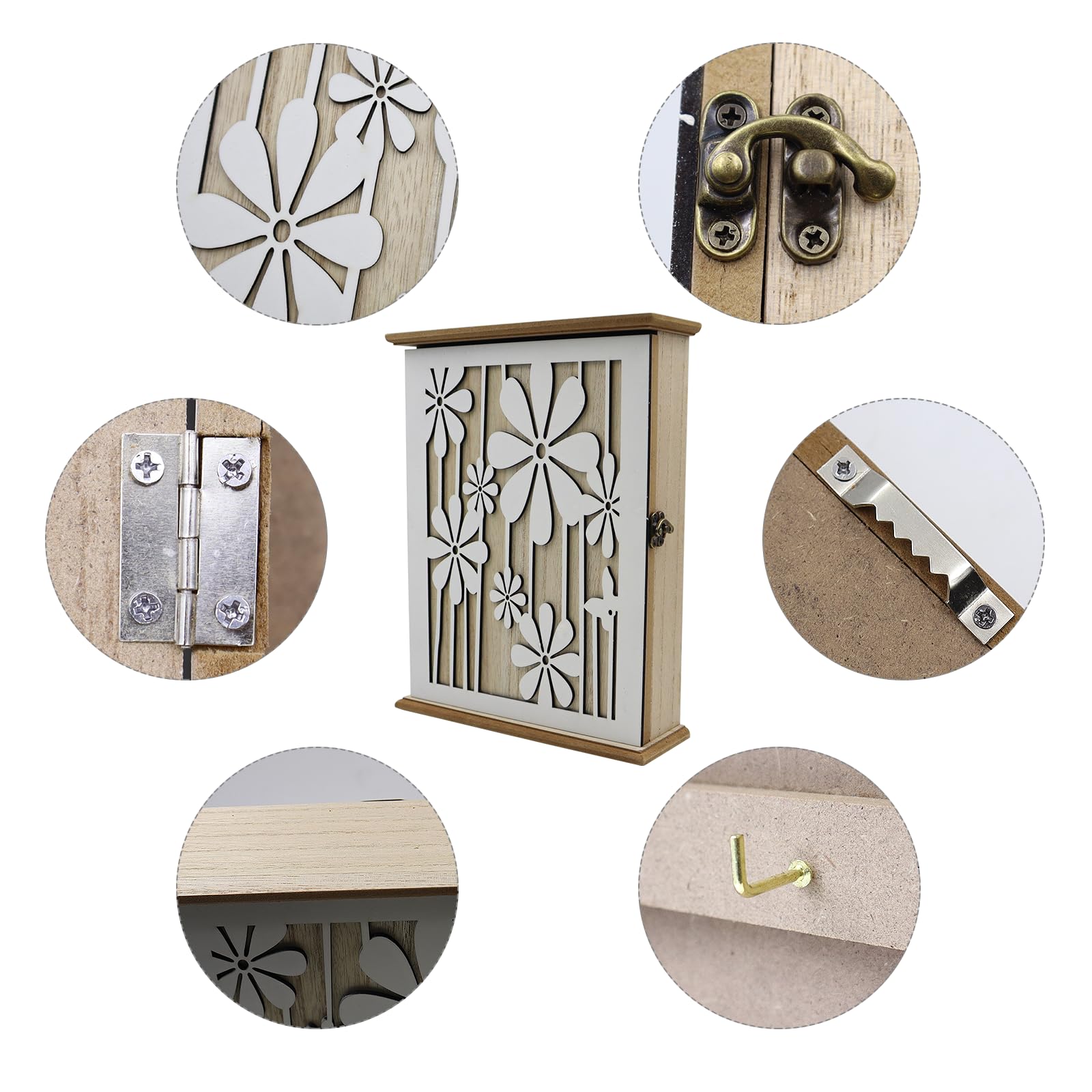 Cassetta Portachiàvi Da Parète in Legno,Elegant Daisy Portachiavi Da Parete,Cassettiera per Chiavi da Parete con 6 ganciper chiàvi per Corridoio D'ingresso Camera Da Letto (28.5x22x7cm)