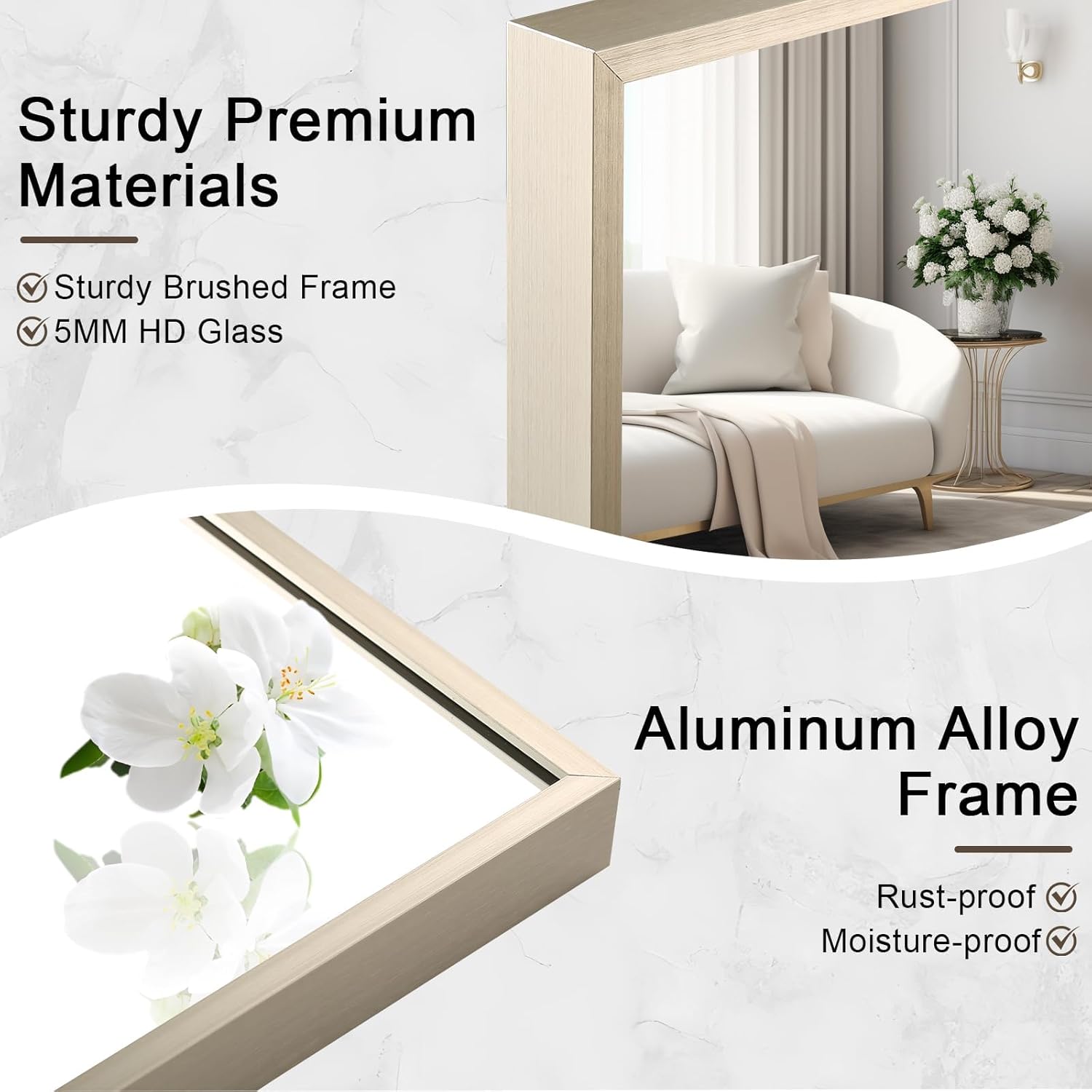 Brushed Nickel Rectangle Mirror, 22x30 Inch Framed Vanity Mirror, Square Corner Mirror for Over Sink, Vanity, Bedroom, Horizontal/Vertical