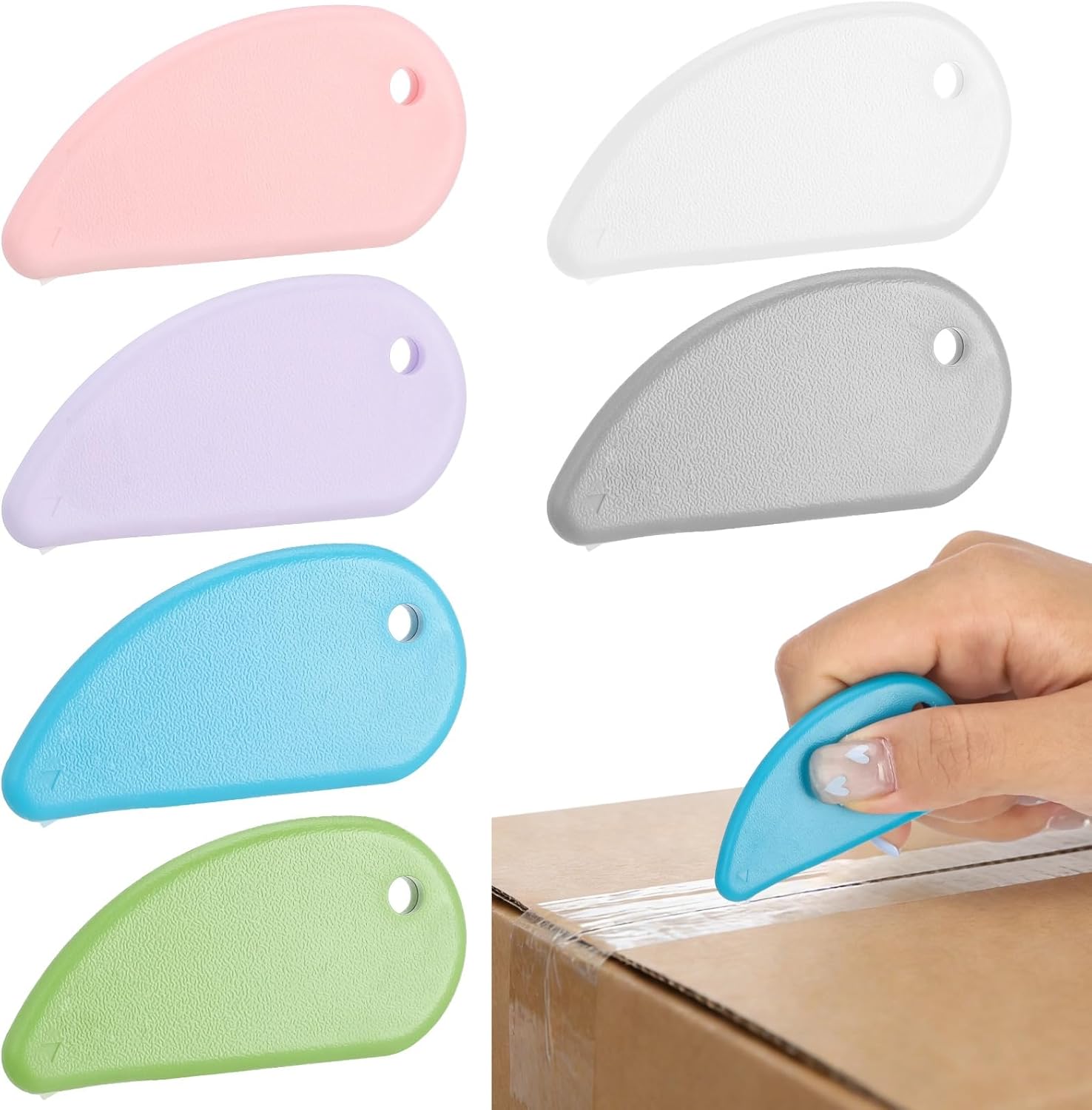 6 Pcs Mini Box Cutter Set, Ceramic Package Opener with Attachment Force Design, Teardrop-Shaped Box Cutter, Safe Carton Opener for Home Office Warehouse, Multicolor